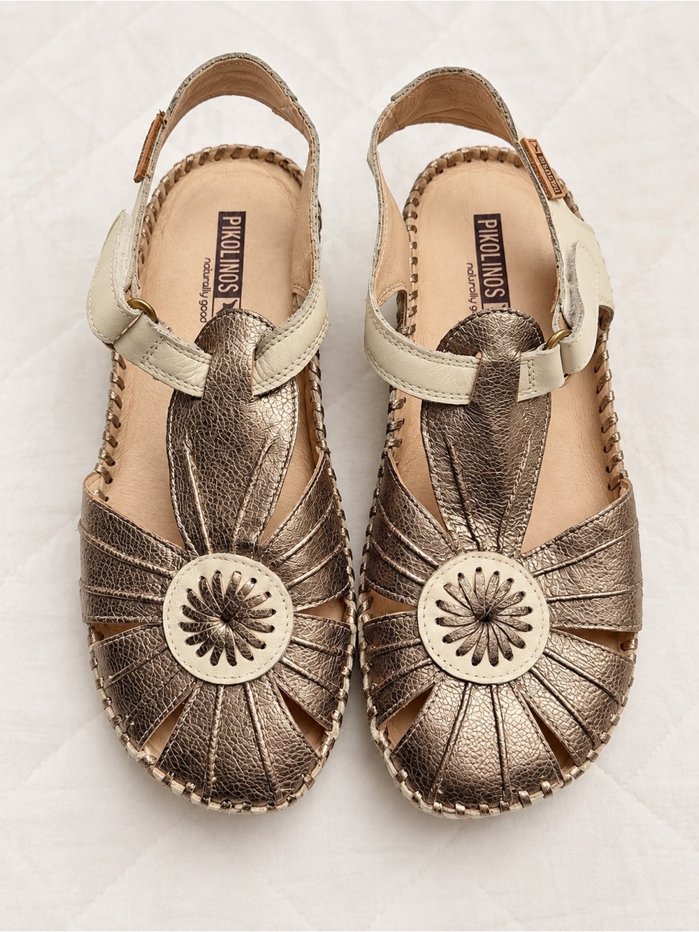 Pikolinos Metallic Bronze Leather Sandals Size 7.5